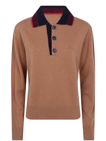 Gulerat tricou polo N°21 de lână maro