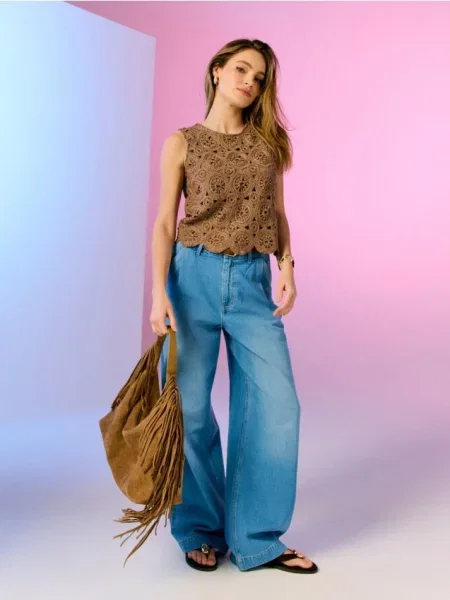 Джинси wide leg з високою талією та синій