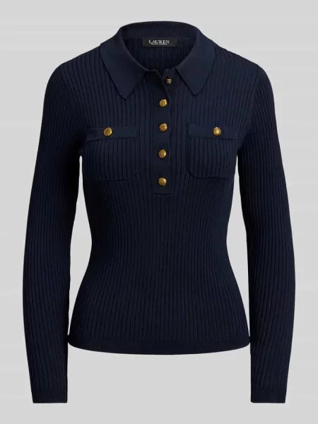 Bluzka z długim rękawem o kroju slim fit z mieszanki z Lauren Ralph Lauren granatowa