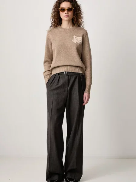 Maison Kitsuné Fox Head Intarsia Merino πουλόβερ μάλλινο γυναικείο μπεζ