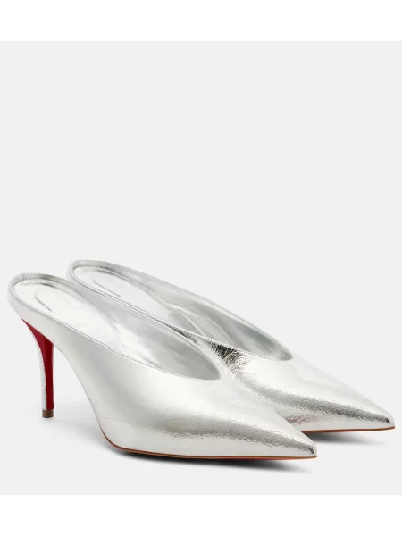 Papuci tip mules Christian Louboutin din piele argintiu
