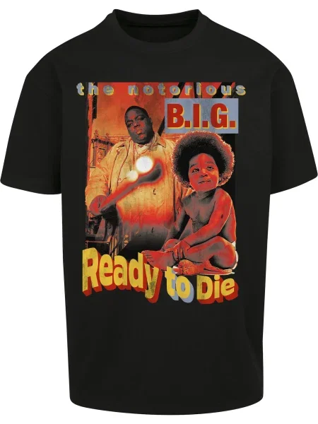 Mister Tee Tričko Biggie Ready To Die chladná modrá / hnědá / žlutá / červená černá