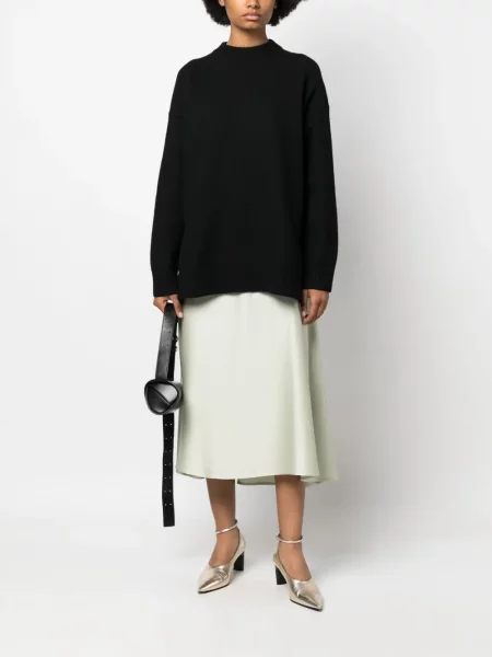 Vilnonis ilgas megztinis Jil Sander apvaliu kaklu juoda