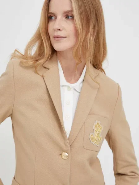 Lauren Ralph Lauren marynarka jednorzędowa gładka beżowy