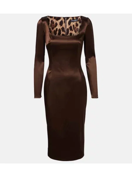 Rochie midi Dolce&gabbana din satin până la genunchi de costum maro