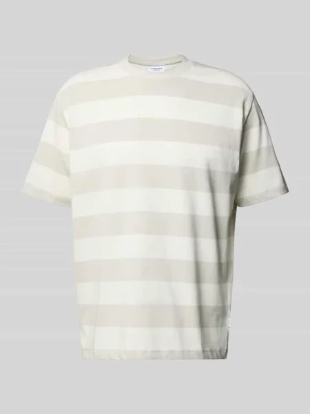 Oversize’owy T-shirt w paski z okrągłym dekoltem Lindbergh szary
