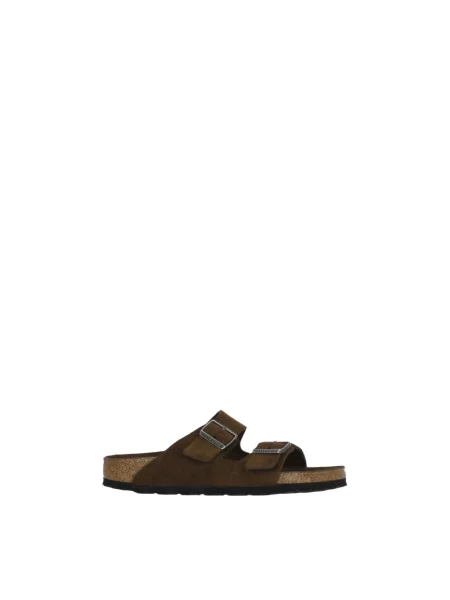 Birkenstock Arizona klapki na płaskim zamszowe brązowe