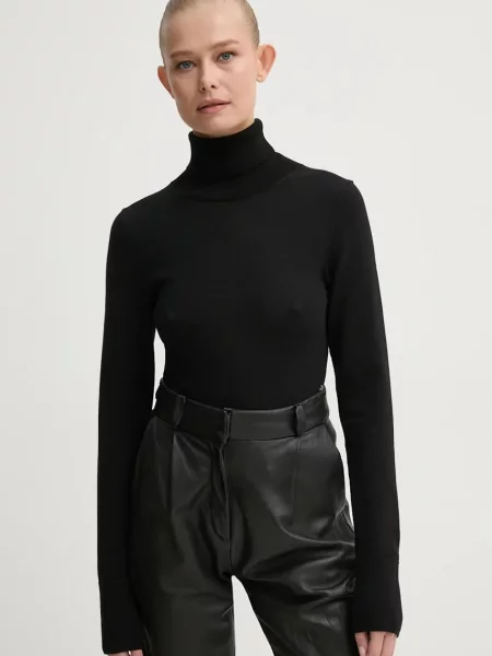 AERON pulover de lana femei light cu guler negru