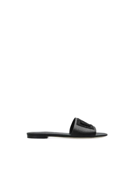 Klapki Dolce And Gabbana skórzane bez obcasa z logo czarne