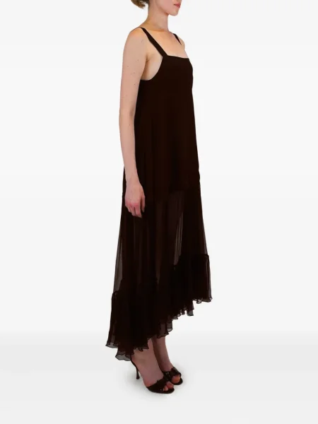 Rochie midi Azeeza cu volane până la genunchi de costum maro