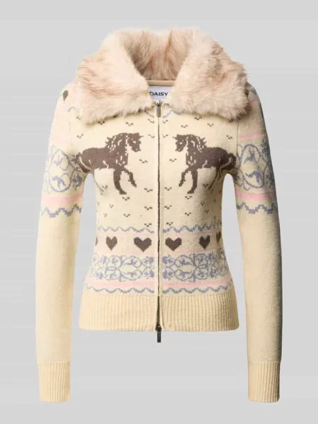 Kardigan rozpinany o kroju slim fit z kołnierzem ze sztucznego futra model EQUESTRIAN' Daisy Street