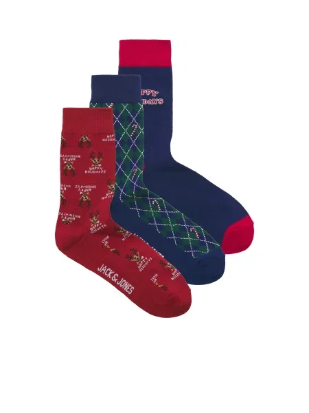 JACK & JONES Șosete JACHAPPY HOLIDAYS bleumarin / verde pin / roşu închis alb