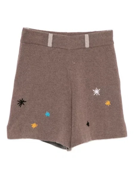 Haftowane szorty Yanyan Knits brązowe