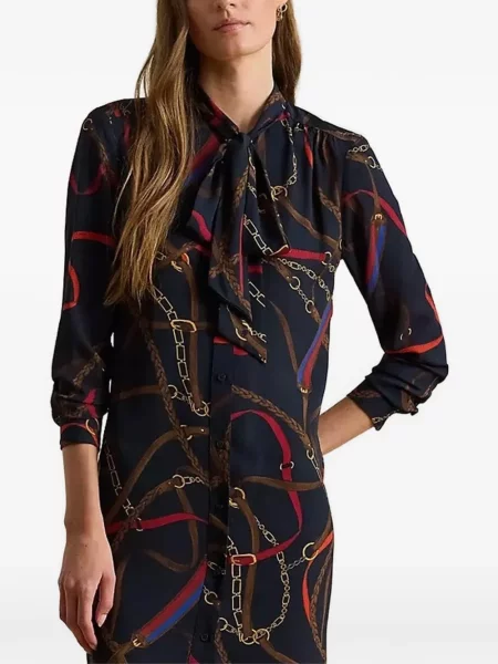 Raštuota rankinė su grandininiais dirželiais Lauren Ralph Lauren iki kelių kaklaraiščiai mėlyna