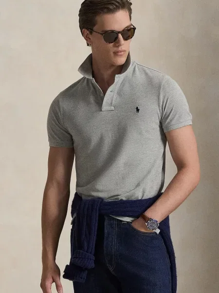 Kratak polo majica Polo Ralph Lauren s melange uzorkom s vezom siva