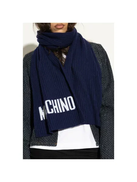Moschino szalik z wełną niebieska