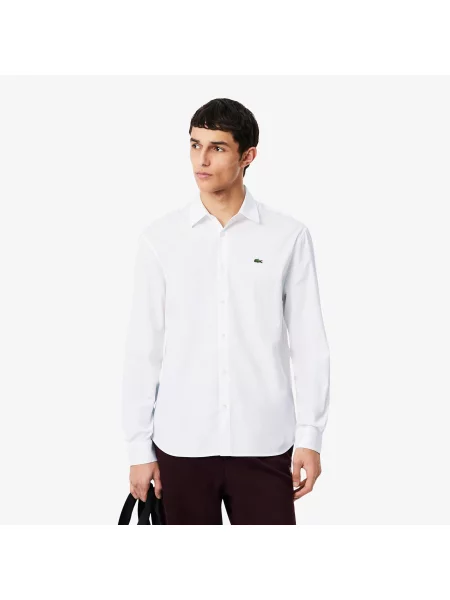 Lacoste Koszula Z Tkaniny Pinpoint Regular Fit biała