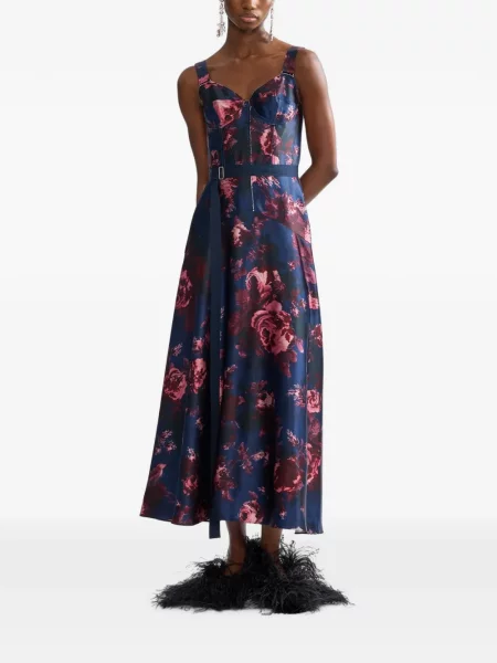 Rochie maxi Erdem cu model floral cu imagine albastru