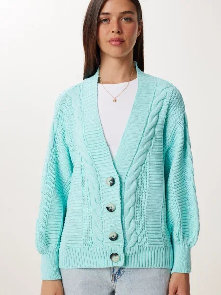 Happiness İstanbul Geacă tricotată turcoaz