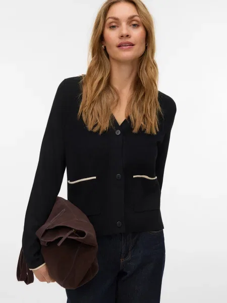 VERO MODA Geacă tricotată VMGOLD negru alb