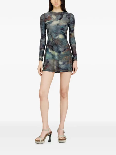 Mała sukienka mini Diesel w abstrakcyjne wzory garniturowa niebieska