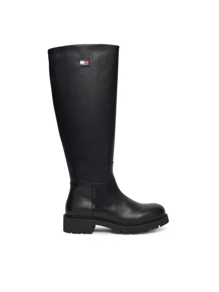 Tommy Jeans cizme TJW STRETCHY LONG SHAFT cu plat negru