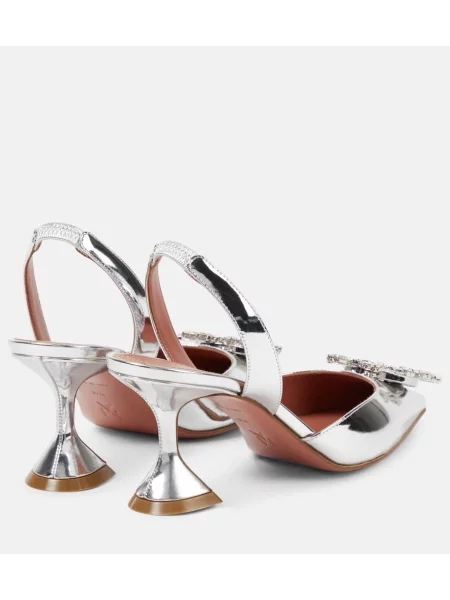 Pantofi cu toc Amina Muaddi din piele slingback argintiu