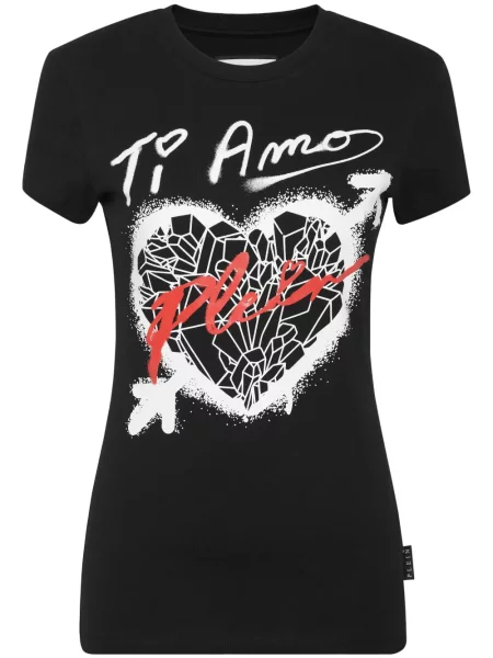 Tricou Philipp Plein cu imagine cu motiv cu inimi negru