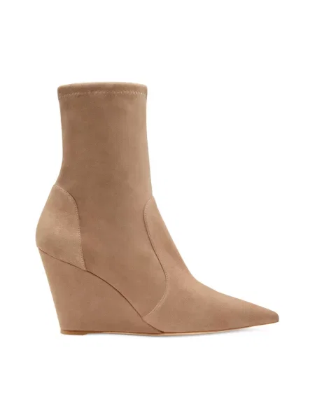 Botki Stuart Weitzman skórzane na koturnie beżowe