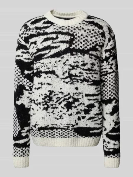 Sweter z dzianiny o kroju regular fit z dodatkiem wełny model ‘PANKU’ Edwin biały