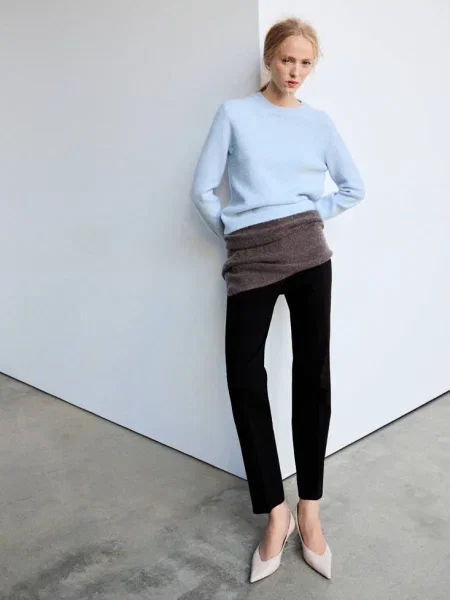 Sweter z dzianiny z okrągłym dekoltem Kobieta XXS MANGO błękitny