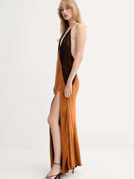 Bardot rochie maxi evazați maro