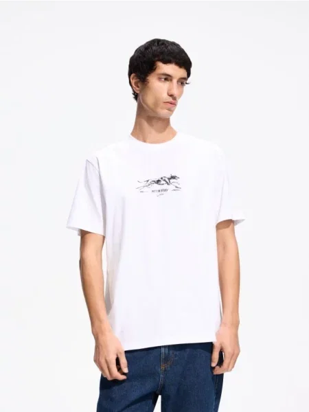 Reserved Tricou regular fit din mercerizat alb