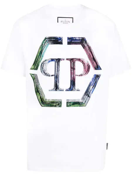 Tricou Philipp Plein cu imagine scurt alb