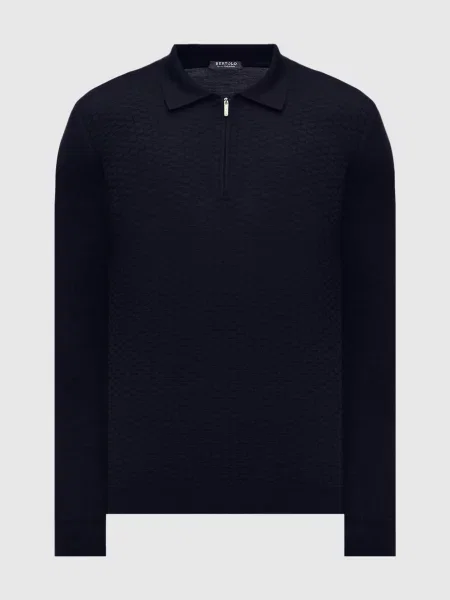 Поло з вовни та шовку у візерунок Bertolo Cashmere синє