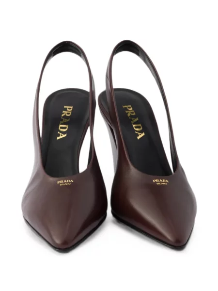 Pantofi cu toc Prada din piele slingback maro