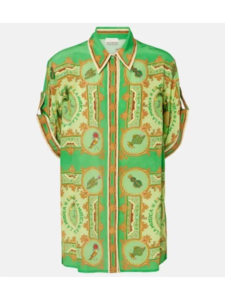 Cămașă Alemais de mătase cu imagine verde