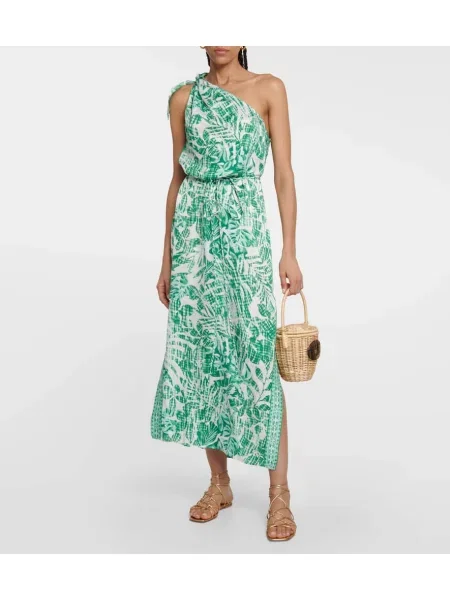 Rochie Poupette St Barth cu imagine cu un umăr gol verde