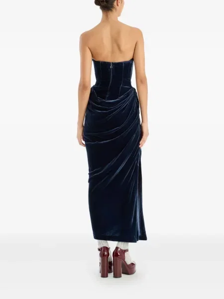 Rochie maxi Rotate Birger Christensen de catifea cu crăpătură de costum albastru