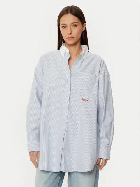 Koszula dżinsowa Tommy Jeans w paski niebieska