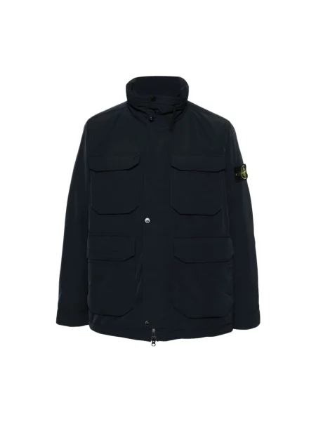 Kurtka Stone Island z wysokim kołnierzem z kamieniami pikowana niebieska