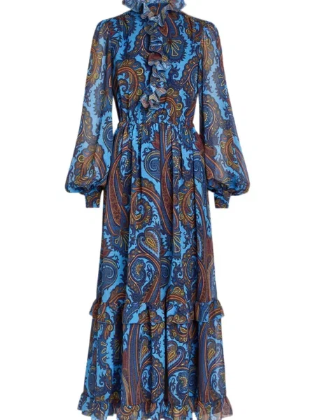 Rochie maxi Etro cu imagine cu model paisley albastru