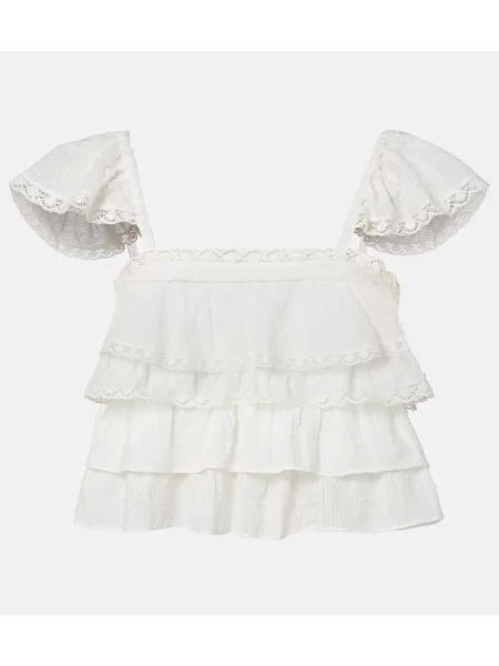 Top Poupette St Barth cu volane alb