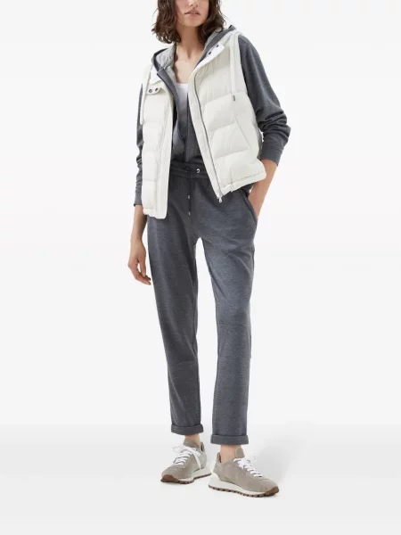 Pantaloni Brunello Cucinelli de mătase alergare gri
