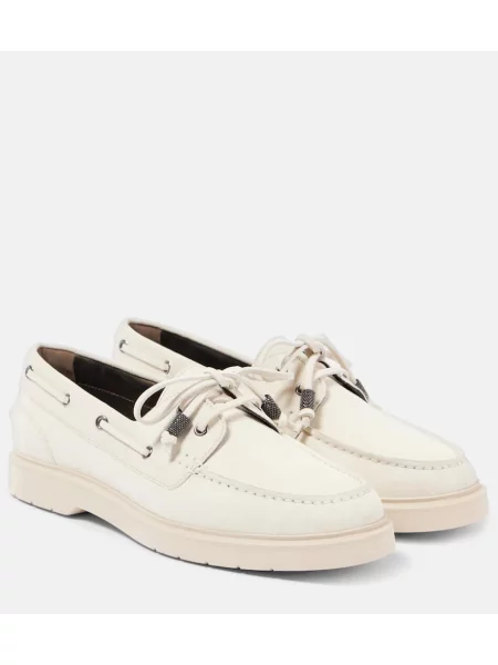 Pantofi loafer Brunello Cucinelli din piele de căprioară alb