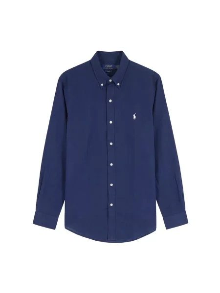 Polo Ralph Lauren Koszule Mężczyzna Niebieski M Len Wąska lniana koszula granatowa