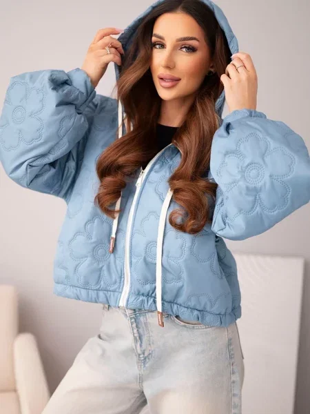 Geacă Kesi Włoski cu model floral cu glugă alb