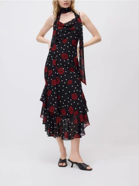 Reserved Rochie cu model și eșarfă negru