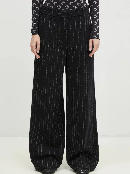 Kenzo pantaloni de lână Stripped Wide Pants drept high waist negru
