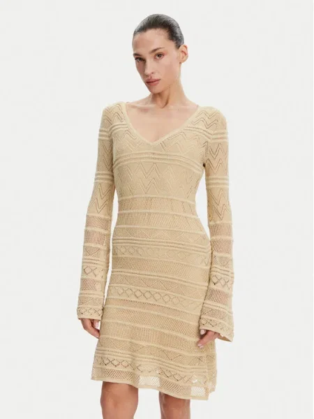 Рокля Guess NELLIE къса с кройка по тялото бежово